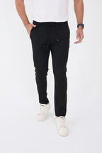 Erkek Kışlık Jogger Slim Fit Bel Yarım Lastikli Kumaş Pantolon - Siyah