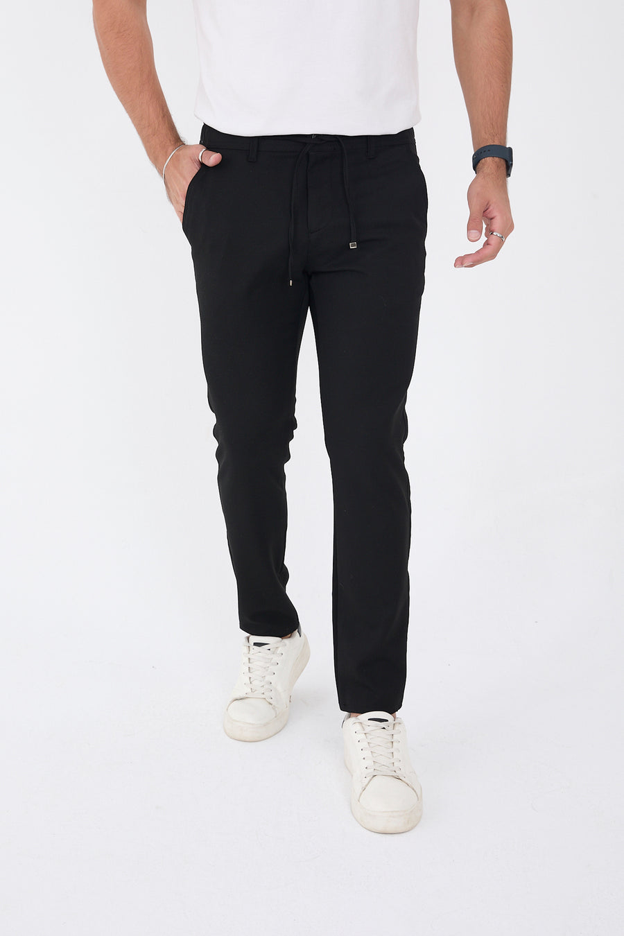 Erkek Kışlık Jogger Slim Fit Bel Yarım Lastikli Kumaş Pantolon - Siyah