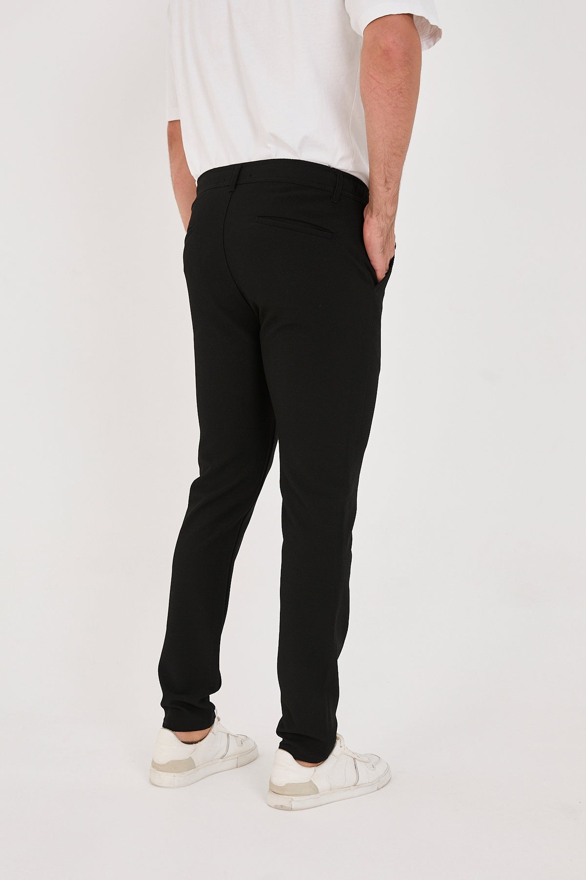 Erkek Gofre Kumaş Likralı Jogger Slim Fit Pantolon - Siyah