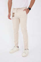 Erkek Mevsimlik Jogger Slim Fit Bel Yarım Lastikli Likralı Keten Pantolon - Taş