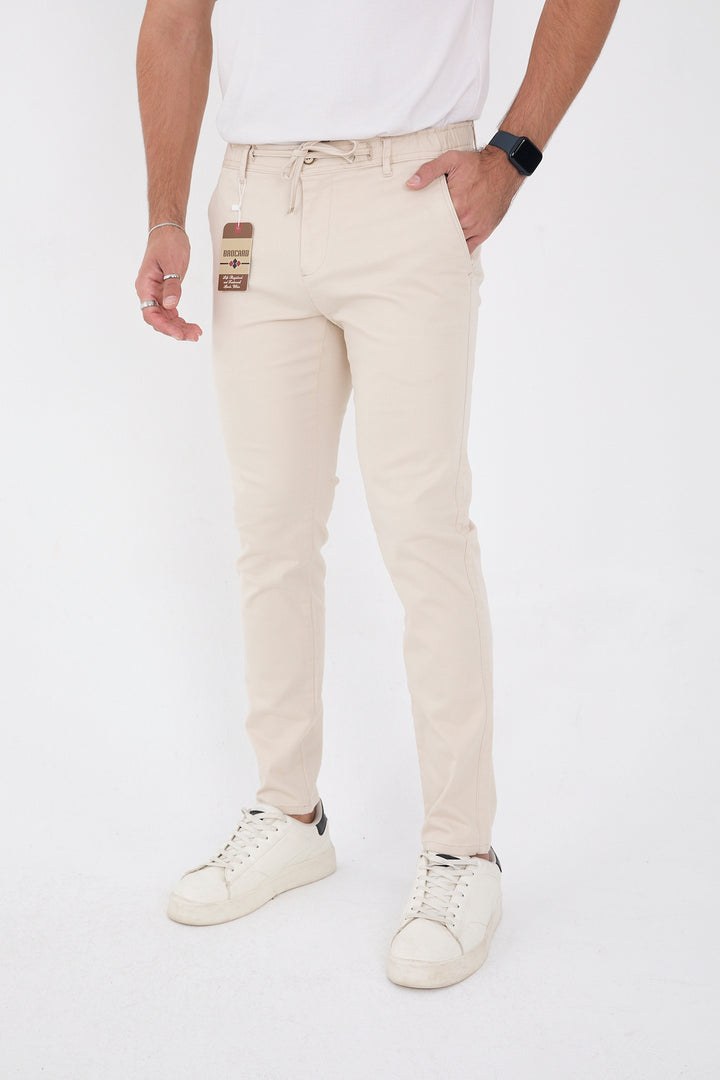 Erkek Mevsimlik Jogger Slim Fit Bel Yarım Lastikli Likralı Keten Pantolon - Taş
