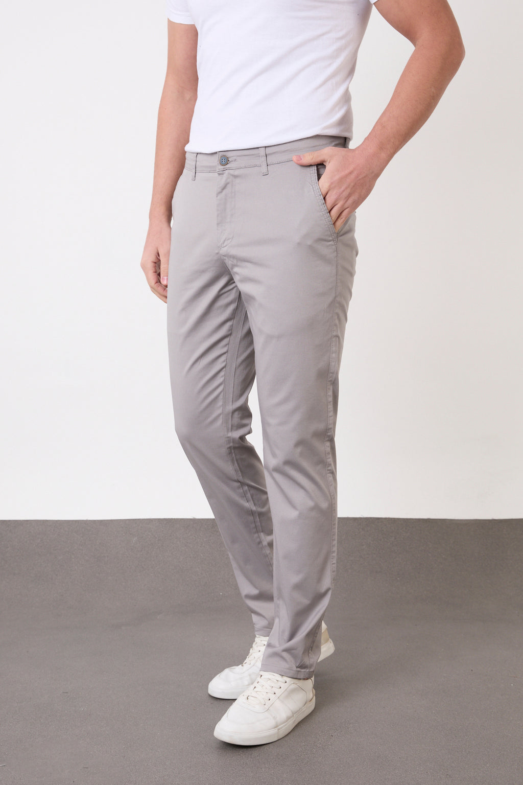 Erkek Regular Fit Geniş Kesim Likralı Pamuklu Chino Kanvas Pantolon - Gri