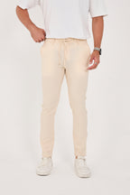 Erkek Gofre Kumaş Likralı Jogger Slim Fit Pantolon - Krem