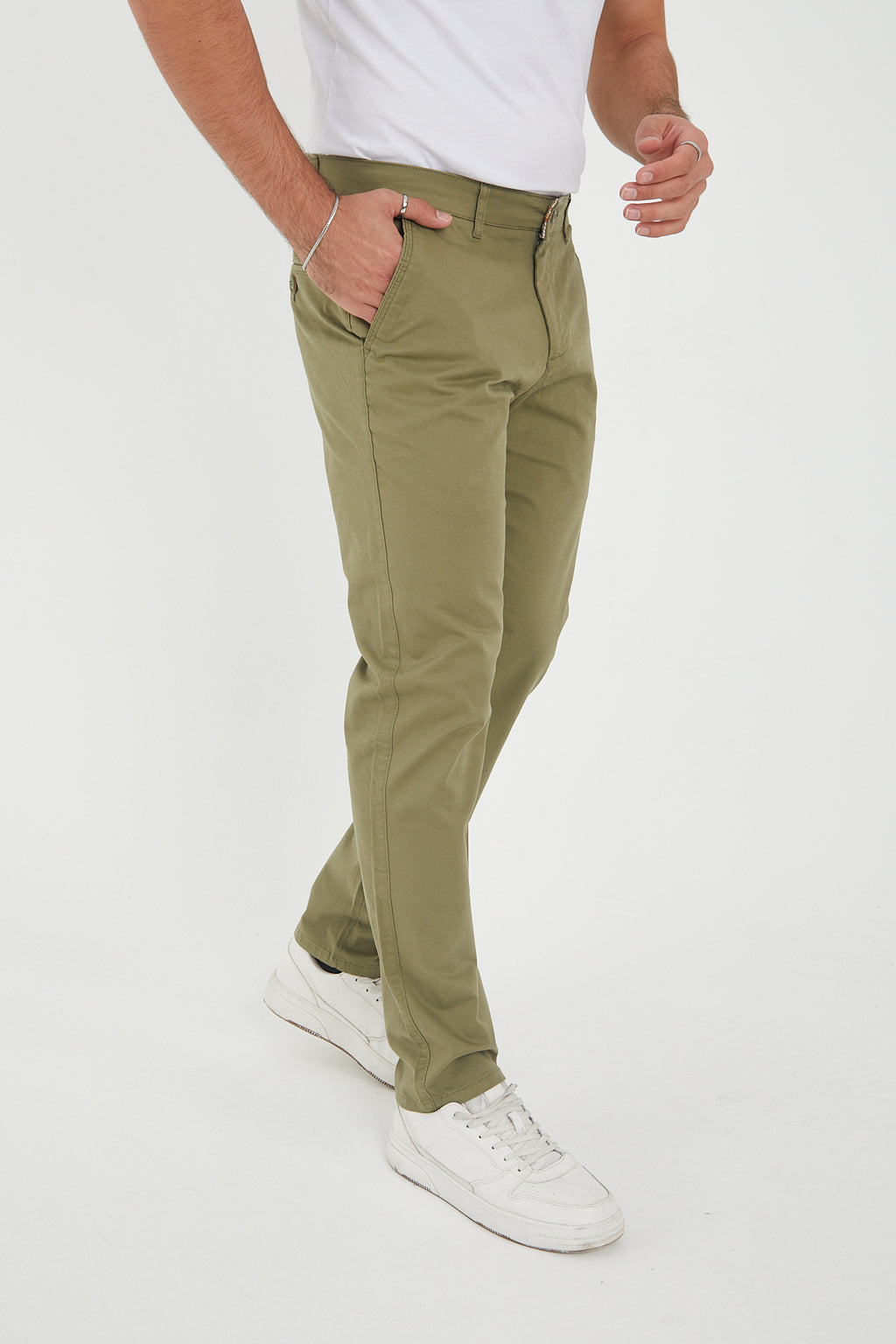 Erkek Kışlık Regular Fit Likralı Gabardin Chino Pantolon - Haki