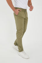 Erkek Kışlık Regular Fit Likralı Gabardin Chino Pantolon - Haki