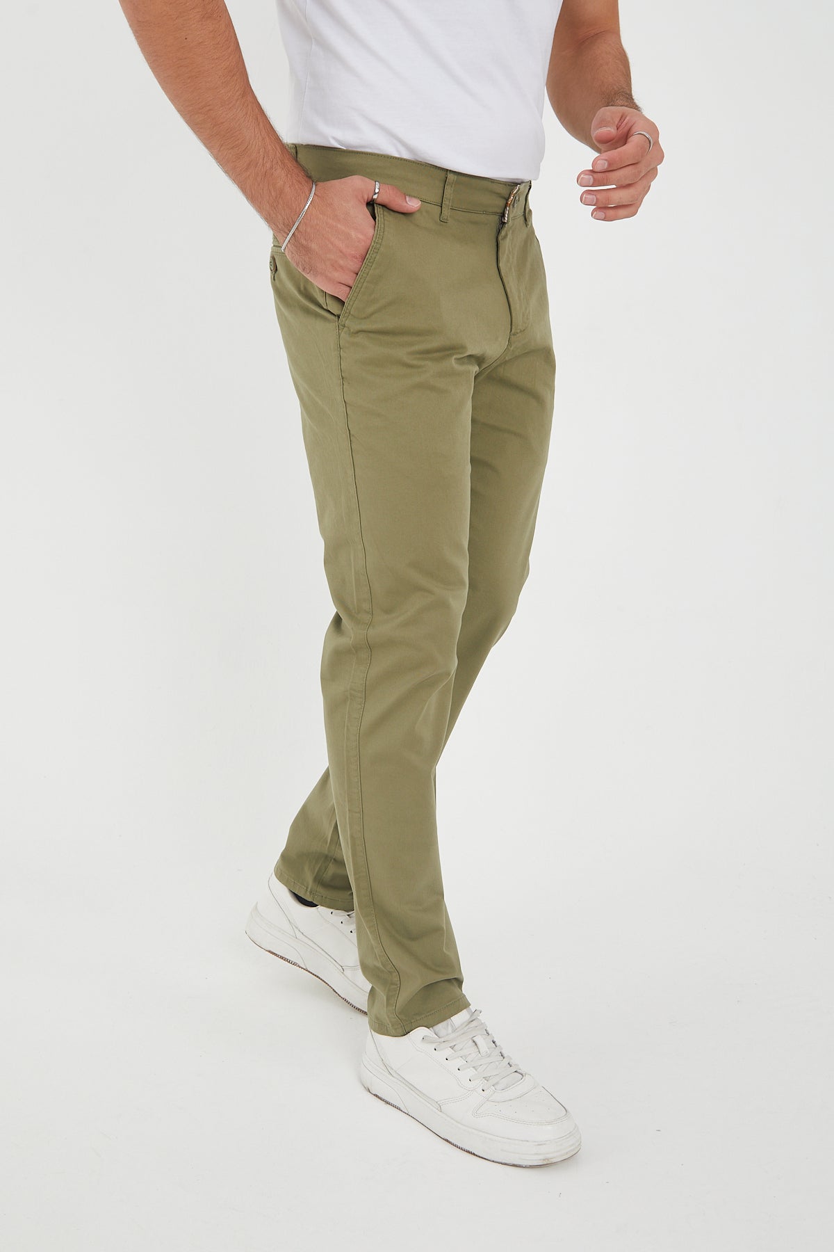 Erkek Kışlık Regular Fit Likralı Gabardin Chino Pantolon - Haki