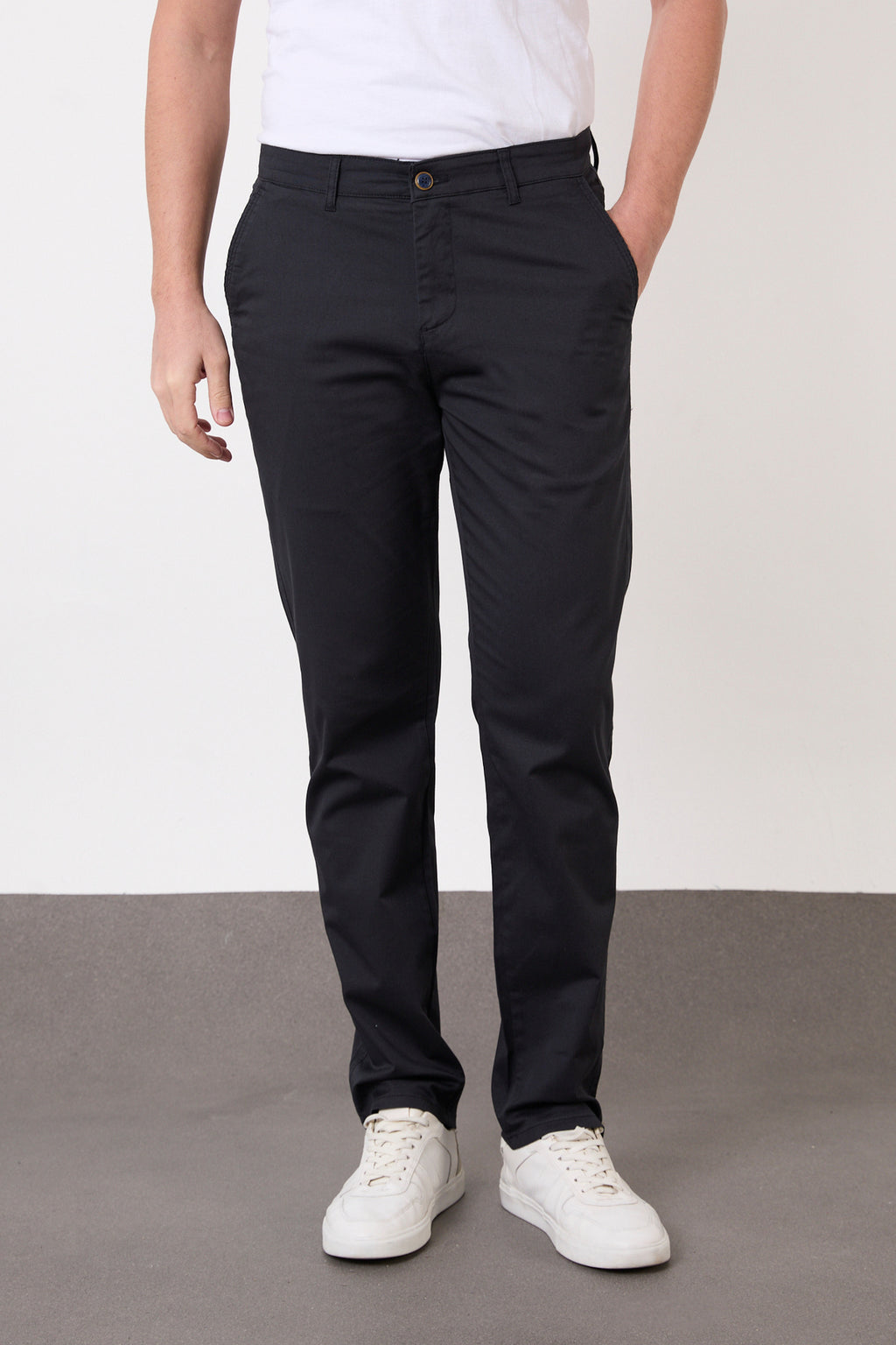 Erkek Regular Fit Geniş Kesim Likralı Pamuklu Chino Kanvas Pantolon - Lacivert