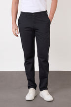 Erkek Regular Fit Geniş Kesim Likralı Pamuklu Chino Kanvas Pantolon - Lacivert