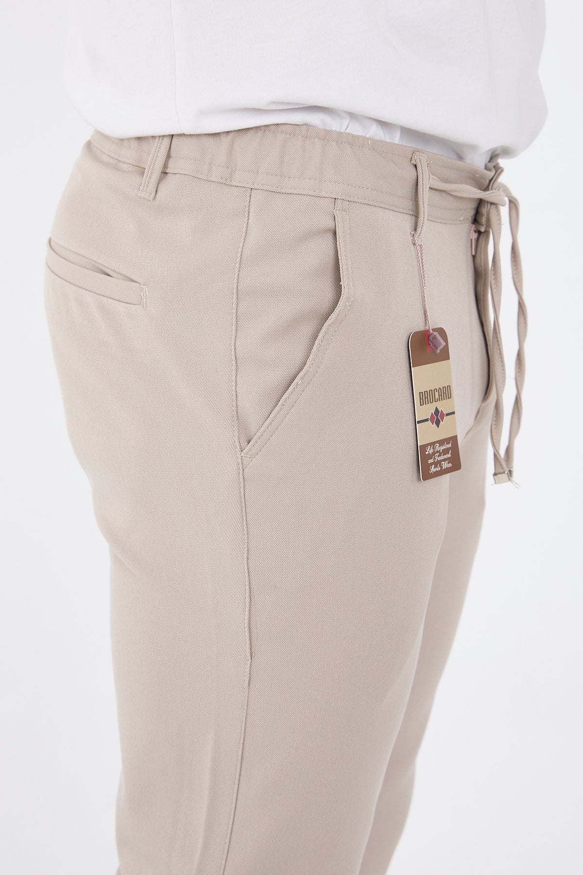 Erkek Kışlık Jogger Slim Fit Bel Yarım Lastikli Kumaş Pantolon - Bej