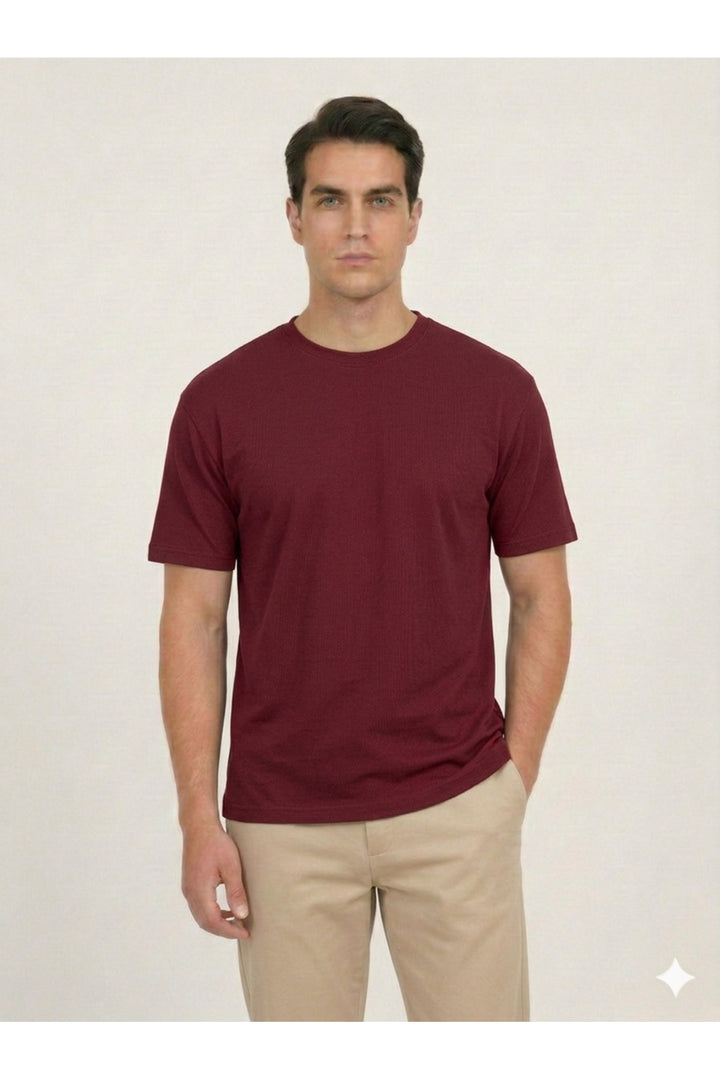 Erkek Rahat Kalıp Premium Basic Tişört - Bordo