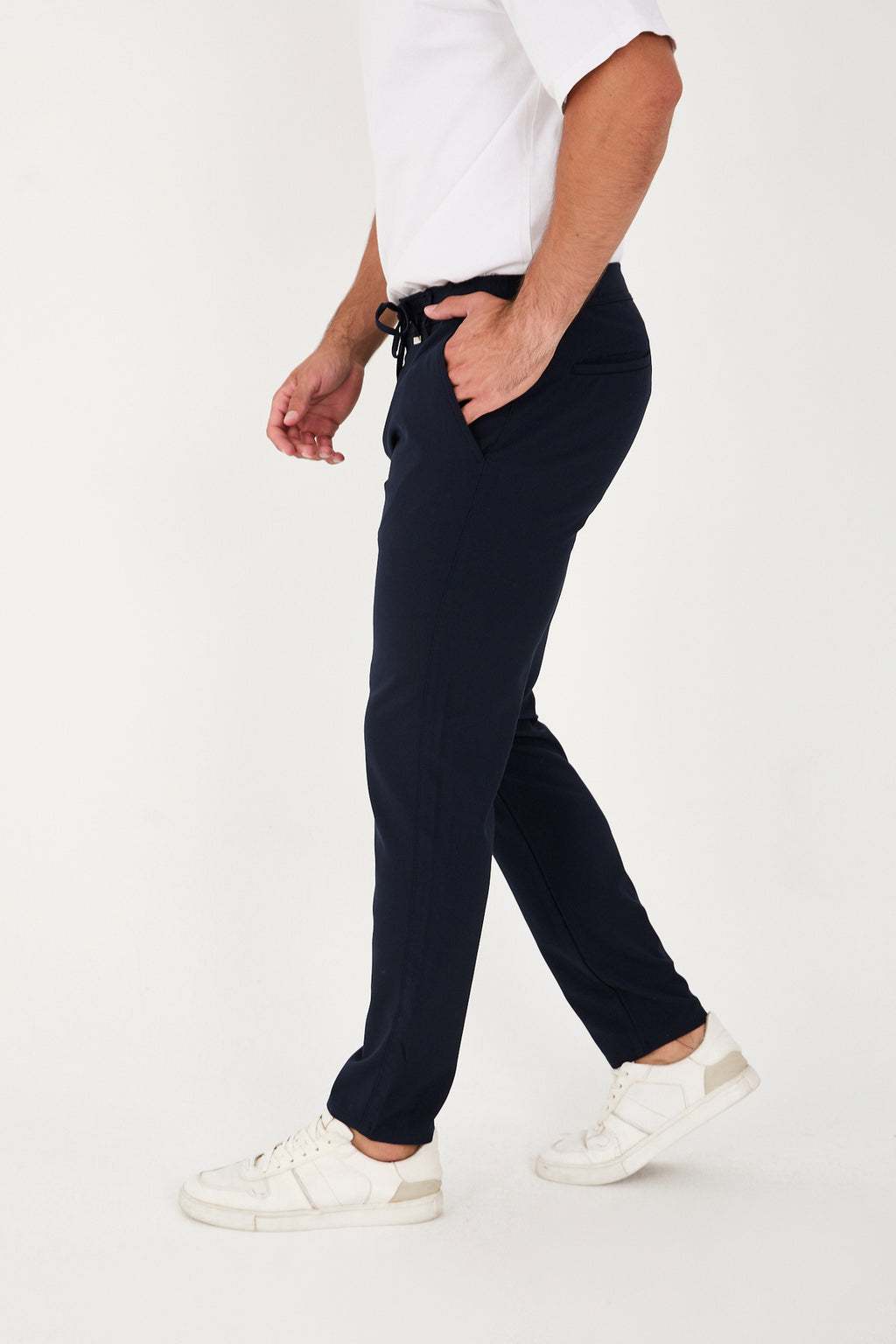 Erkek Jogger Slim Fit Bel Yarım Lastikli Likralı Kumaş Pantolon - Lacivert