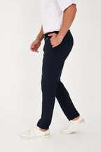 Erkek Jogger Slim Fit Bel Yarım Lastikli Likralı Kumaş Pantolon - Lacivert