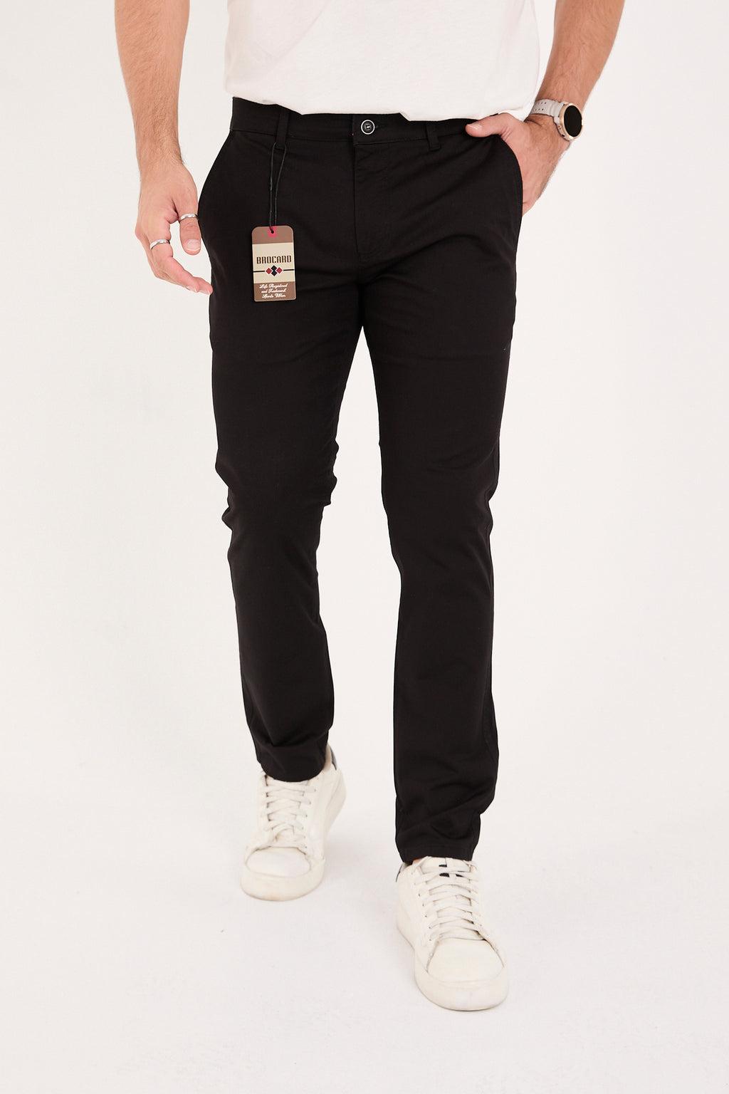 Erkek Slim Fit Dar Kesim Likralı Pamuklu Chino Kanvas Pantolon - Siyah