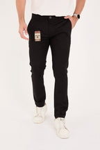 Erkek Slim Fit Dar Kesim Likralı Pamuklu Chino Kanvas Pantolon - Siyah
