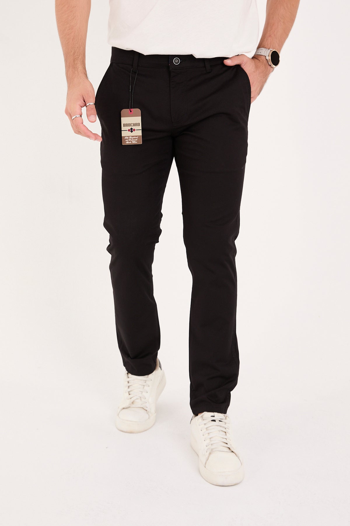 Erkek Slim Fit Dar Kesim Likralı Pamuklu Chino Kanvas Pantolon - Siyah