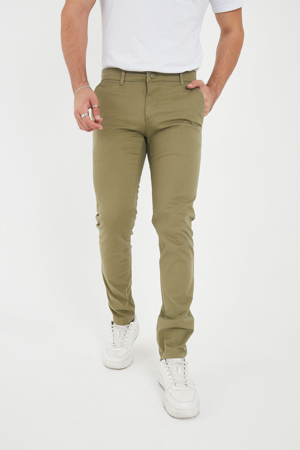 Erkek Kışlık Slim Fit Likralı Chino Pantolon - Haki