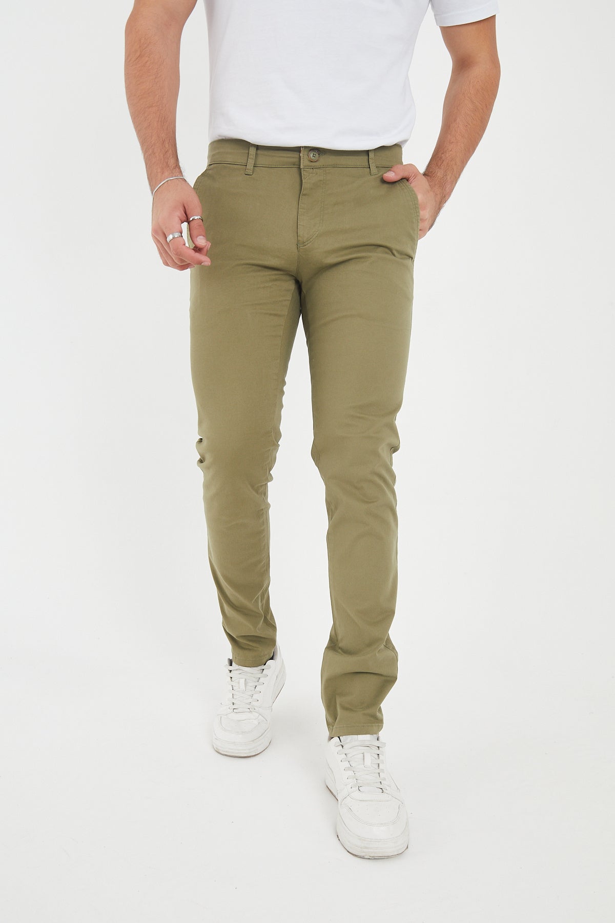 Erkek Kışlık Slim Fit Likralı Chino Pantolon - Haki