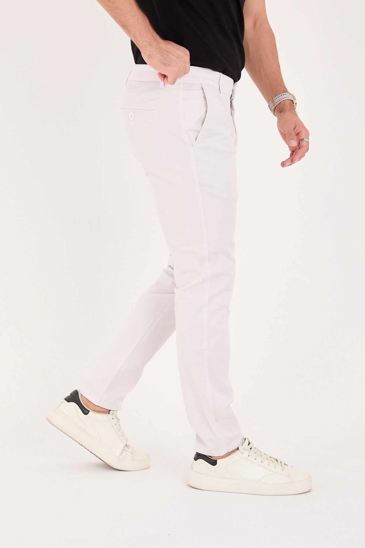 Erkek Slim Fit Dar Kesim Likralı Pamuklu Chino Kanvas Pantolon - Taş