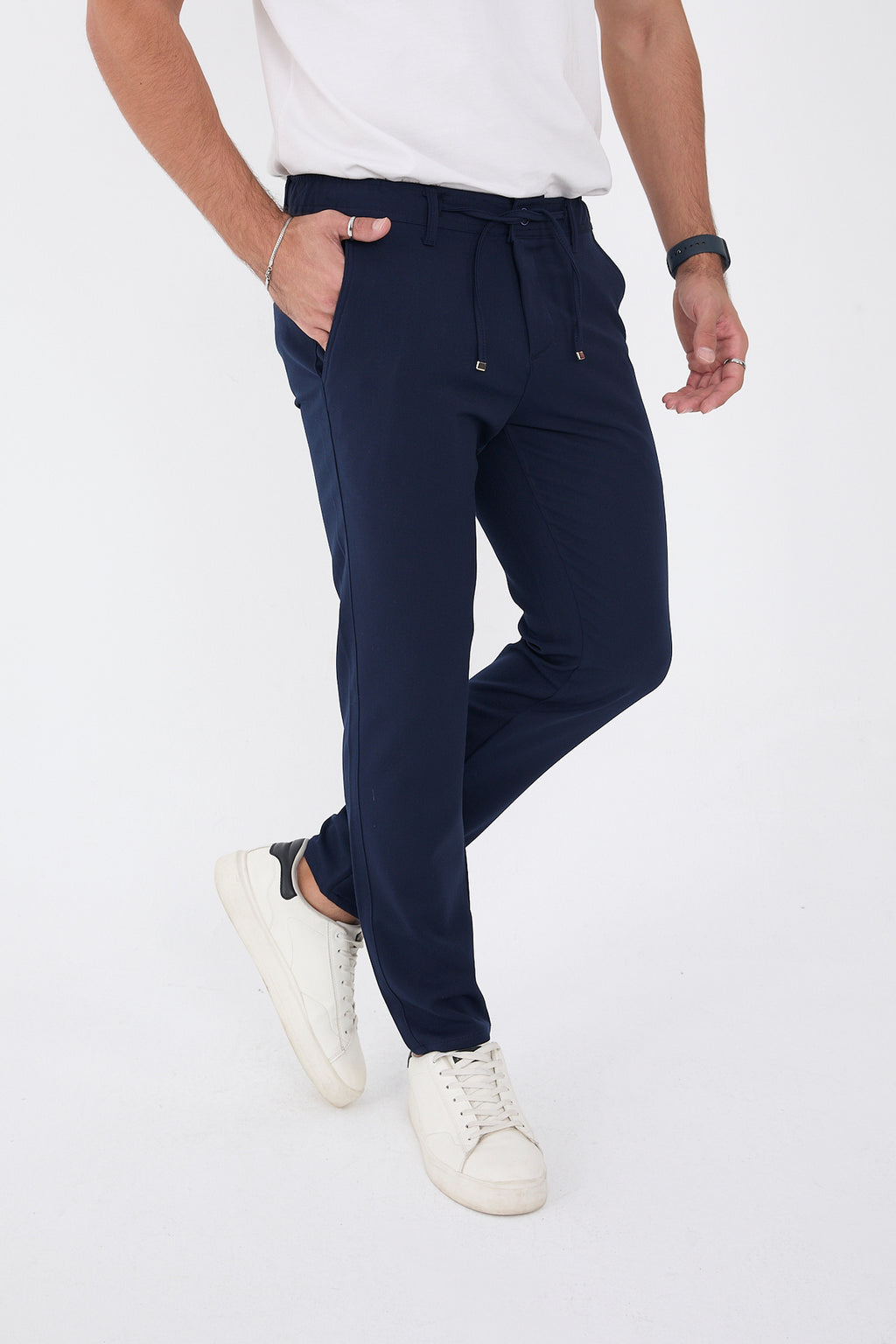 Erkek Kışlık Jogger Slim Fit Bel Yarım Lastikli Kumaş Pantolon - Lacivert