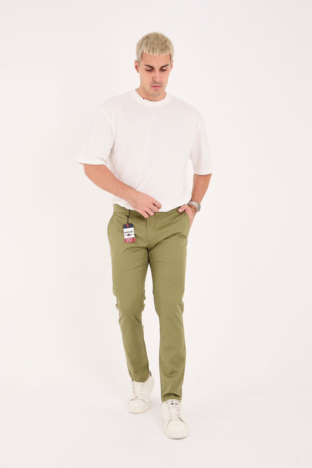 Erkek Slim Fit Dar Kesim Likralı Pamuklu Chino Kanvas Pantolon - Haki