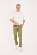 Erkek Slim Fit Dar Kesim Likralı Pamuklu Chino Kanvas Pantolon - Haki