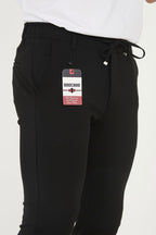 Erkek Jogger Slim Fit Bel Yarım Lastikli Duble Paça Kumaş Pantolon - Siyah