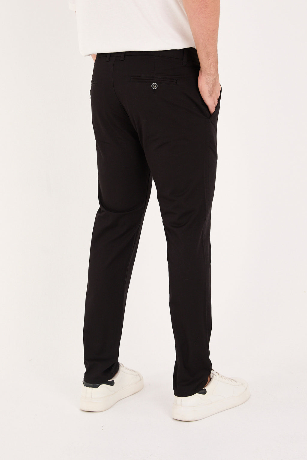 Erkek Slim Fit Dar Kesim Likralı Pamuklu Chino Kanvas Pantolon - Siyah