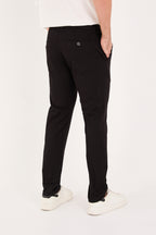 Erkek Slim Fit Dar Kesim Likralı Pamuklu Chino Kanvas Pantolon - Siyah
