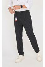 Erkek Çizgili Gofre Baggy Pantolon - Siyah