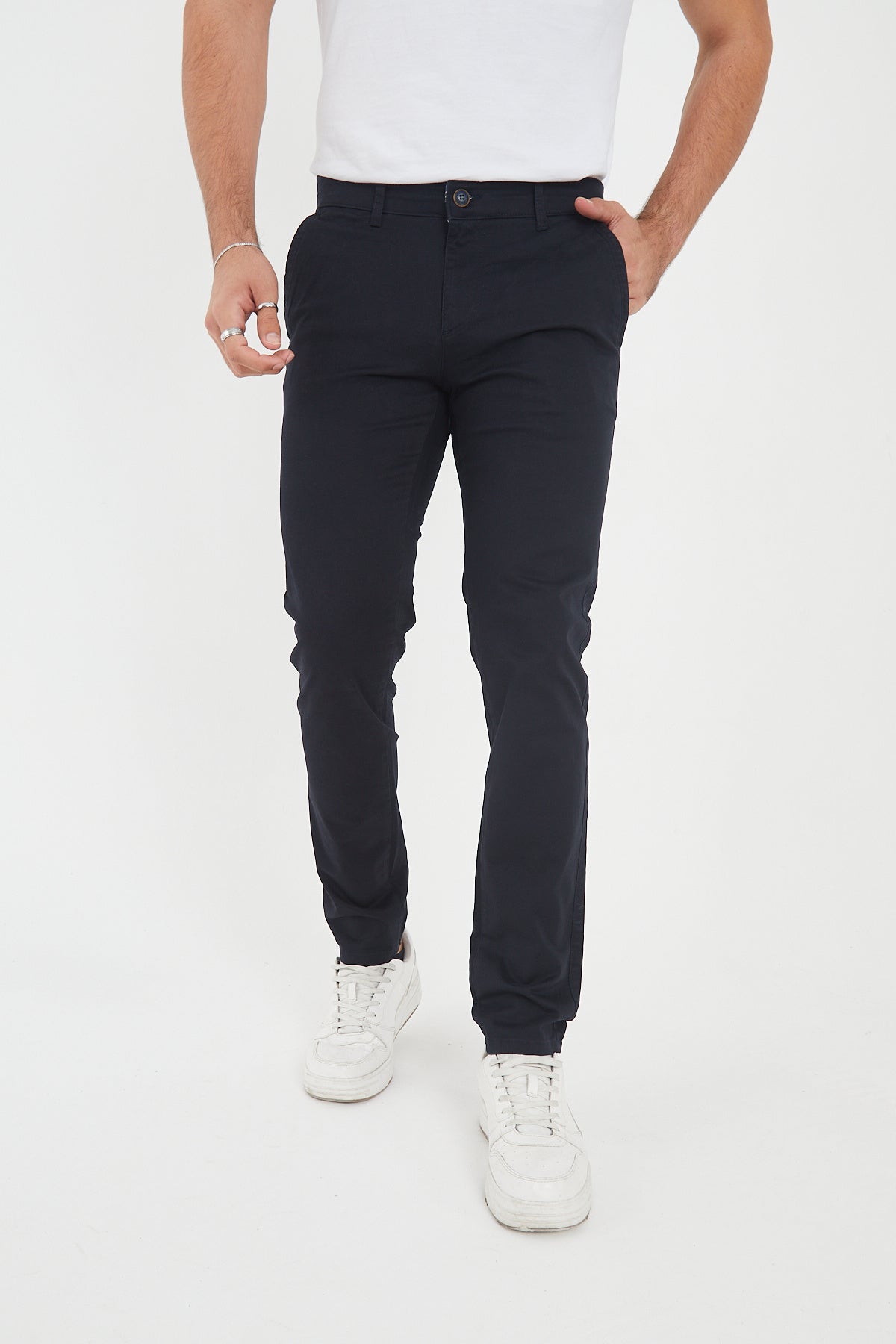 Erkek Kışlık Slim Fit Likralı Chino Pantolon - Lacivert