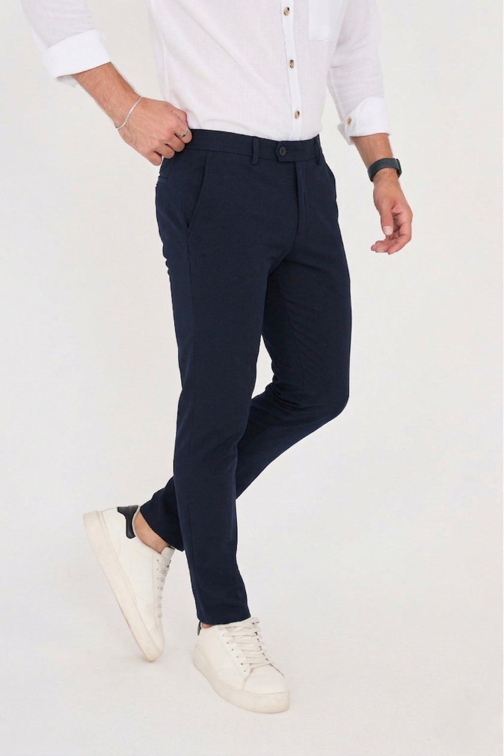 Erkek Comfort Slim Fit Esnek Dokuma Kumaş Pantolon - Lacivert