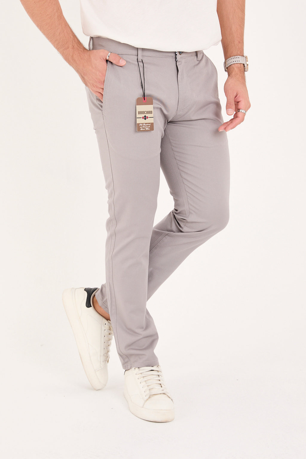 Erkek Slim Fit Dar Kesim Likralı Pamuklu Chino Kanvas Pantolon - Gri