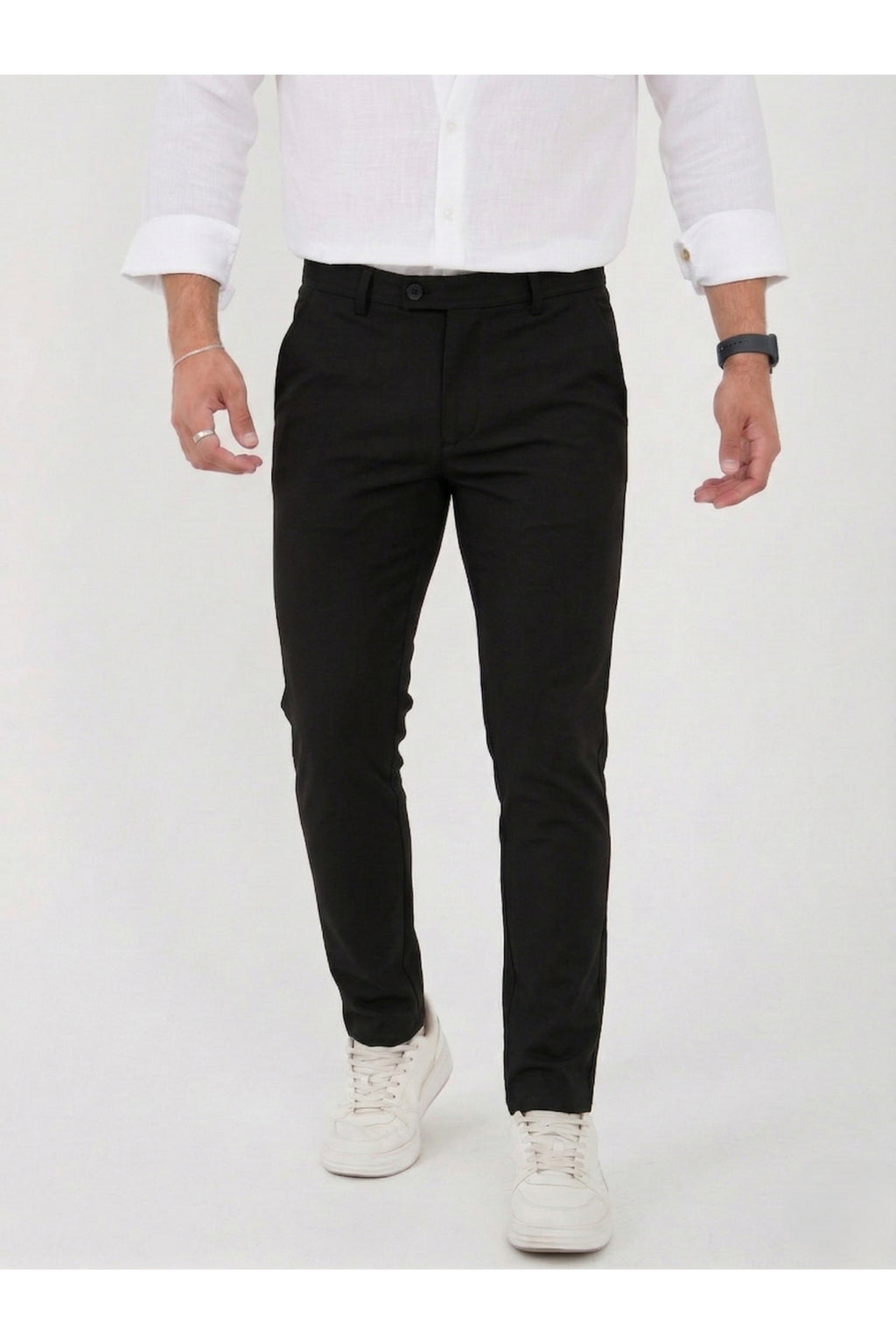 Erkek Comfort Slim Fit Esnek Dokuma Kumaş Pantolon - Siyah