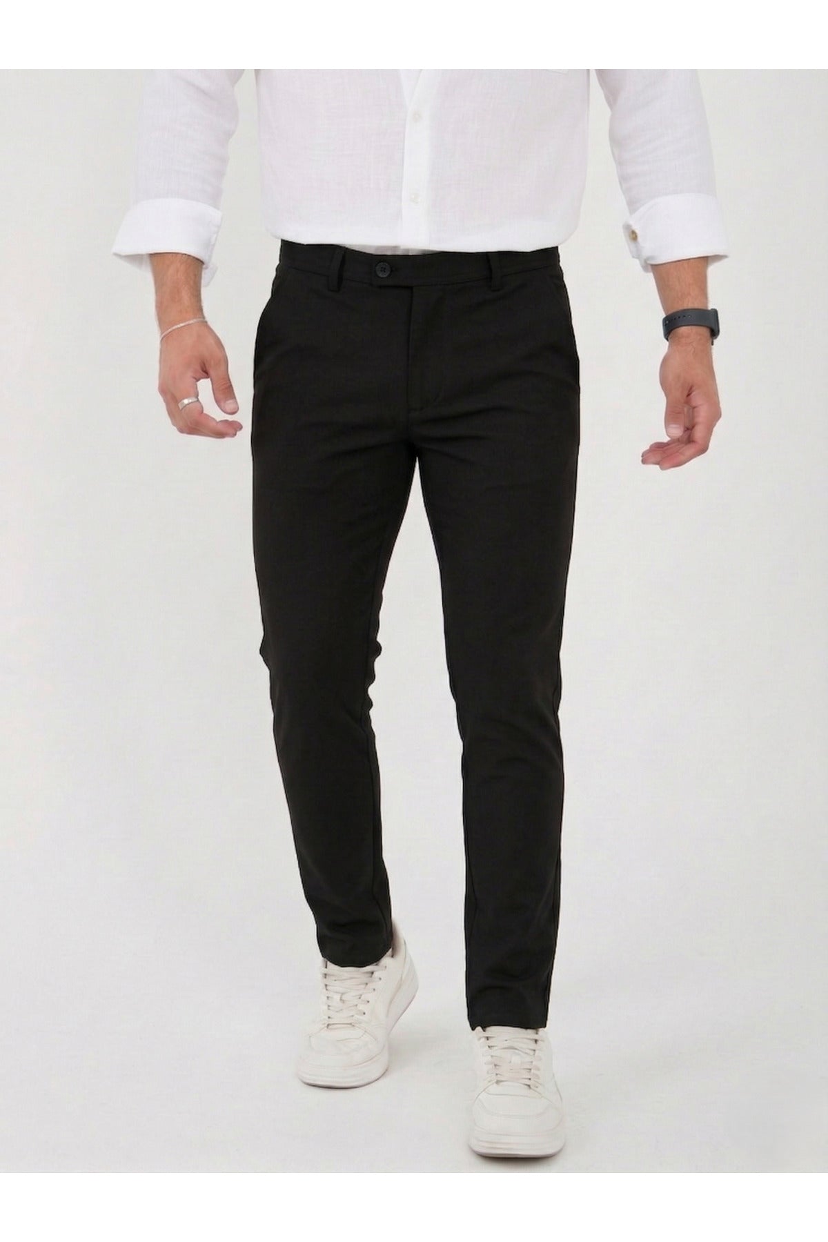 Erkek Comfort Slim Fit Esnek Dokuma Kumaş Pantolon - Siyah