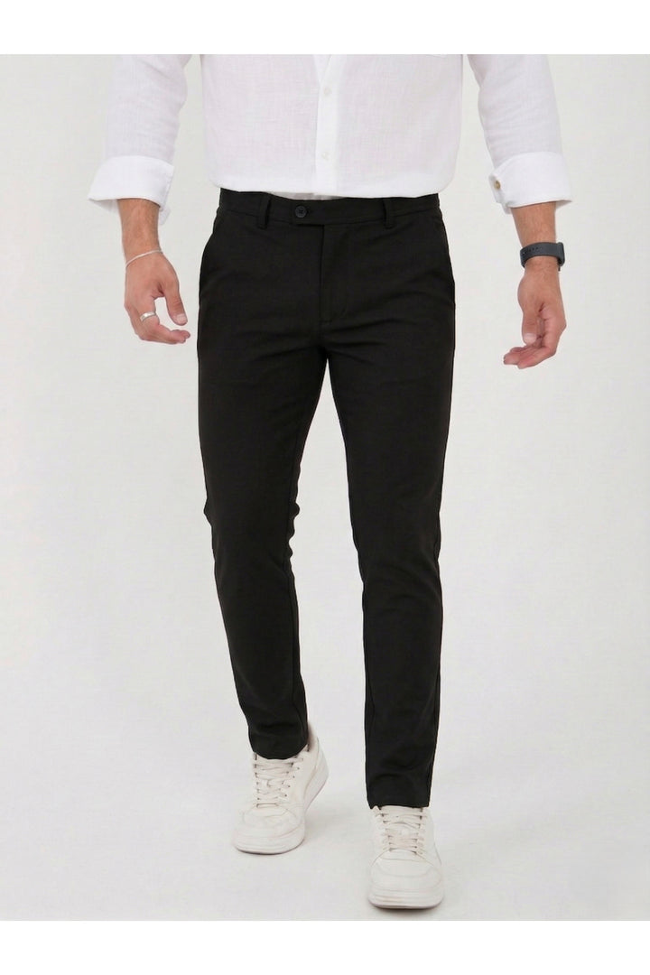 Erkek Comfort Slim Fit Esnek Dokuma Kumaş Pantolon - Siyah