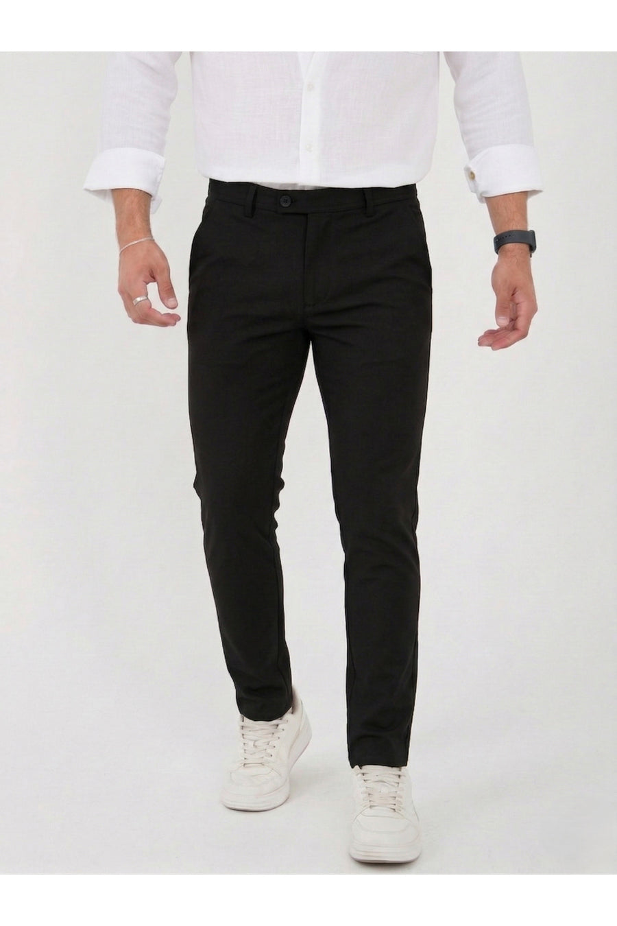 Erkek Comfort Slim Fit Esnek Dokuma Kumaş Pantolon - Siyah