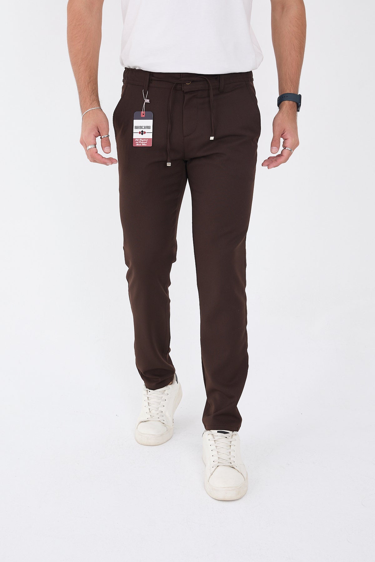 Erkek Kışlık Jogger Slim Fit Bel Yarım Lastikli Kumaş Pantolon - Kahverengi