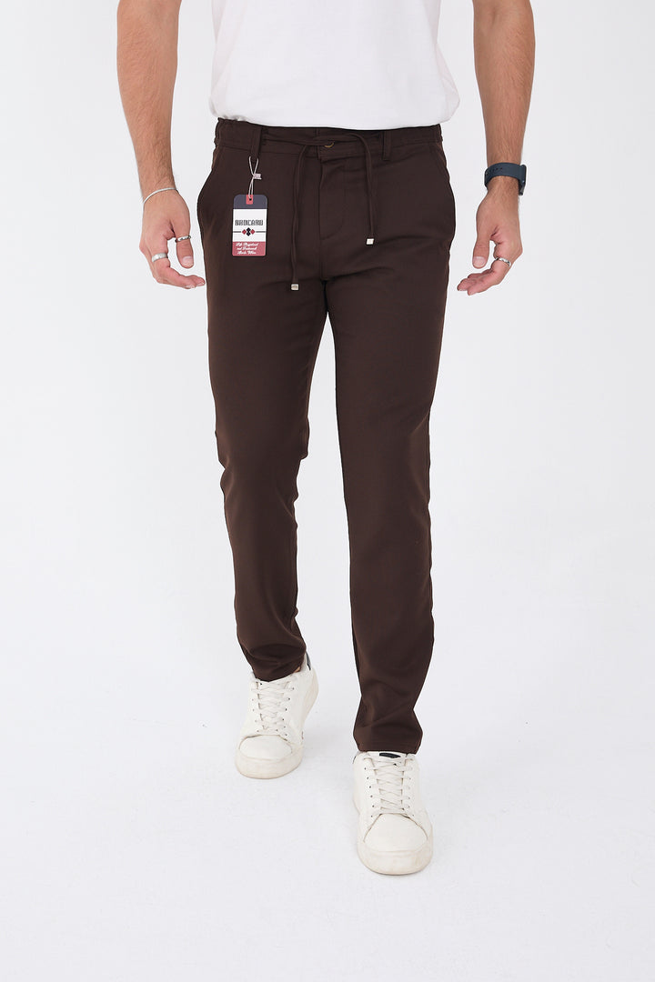 Erkek Kışlık Jogger Slim Fit Bel Yarım Lastikli Kumaş Pantolon - Kahverengi