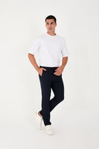 Erkek Jogger Slim Fit Bel Yarım Lastikli Likralı Kumaş Pantolon - Lacivert