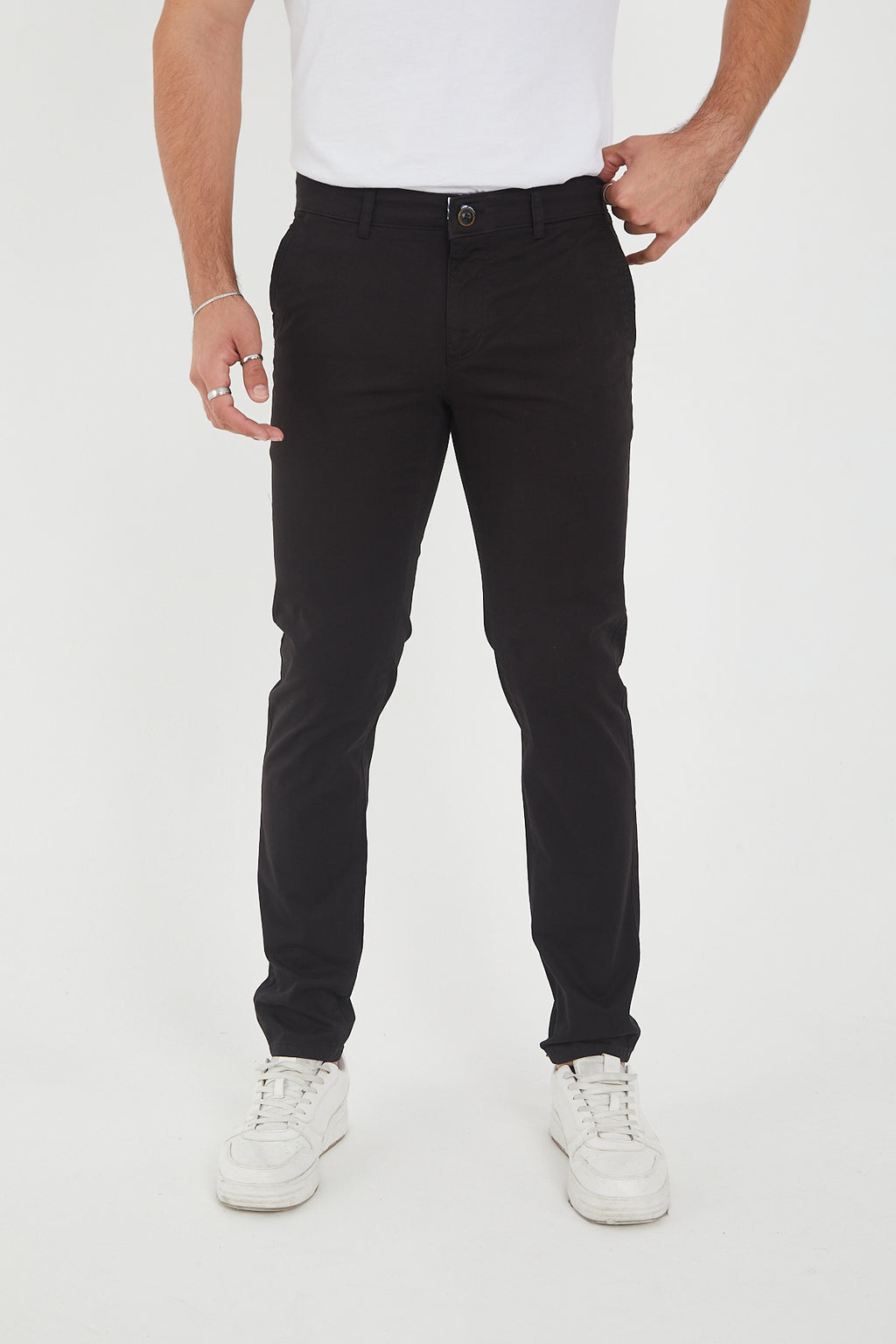 Erkek Kışlık Slim Fit Likralı Chino Pantolon - Siyah