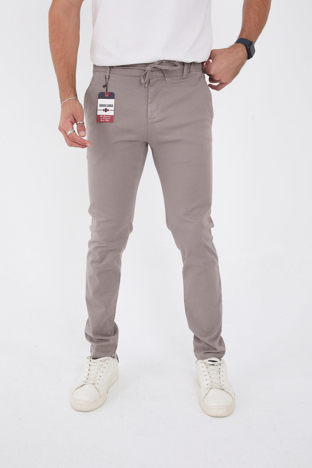 Erkek Mevsimlik Jogger Slim Fit Bel Yarım Lastikli Likralı Keten Pantolon - Gri