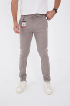 Erkek Mevsimlik Jogger Slim Fit Bel Yarım Lastikli Likralı Keten Pantolon - Gri