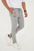Erkek Jogger Slim Fit Bel Yarım Lastikli Duble Paça Kumaş Pantolon - Gri
