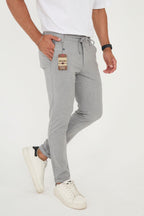 Erkek Jogger Slim Fit Bel Yarım Lastikli Duble Paça Kumaş Pantolon - Gri