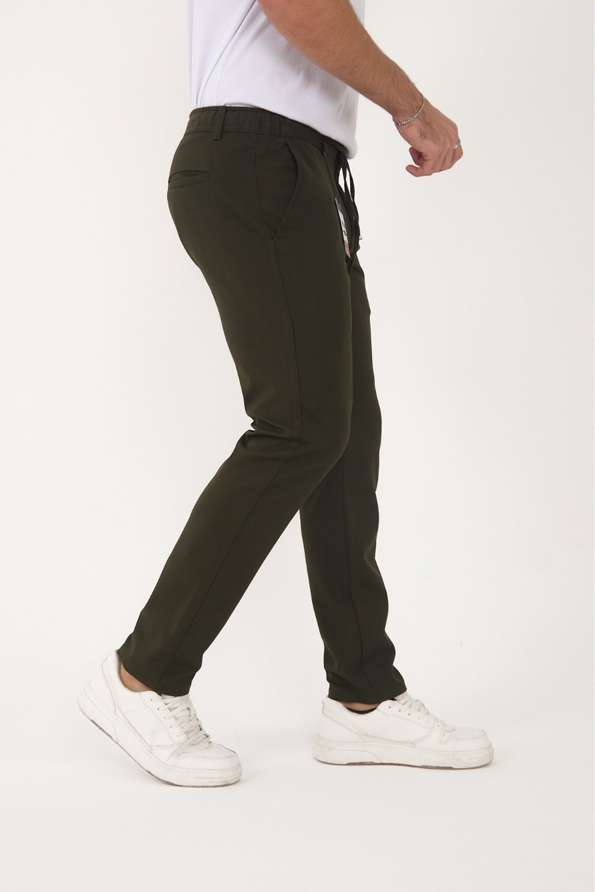 Erkek Kışlık Jogger Slim Fit Bel Yarım Lastikli Kumaş Pantolon - Haki