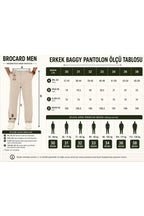 Erkek Çizgili Gofre Baggy Pantolon - Krem