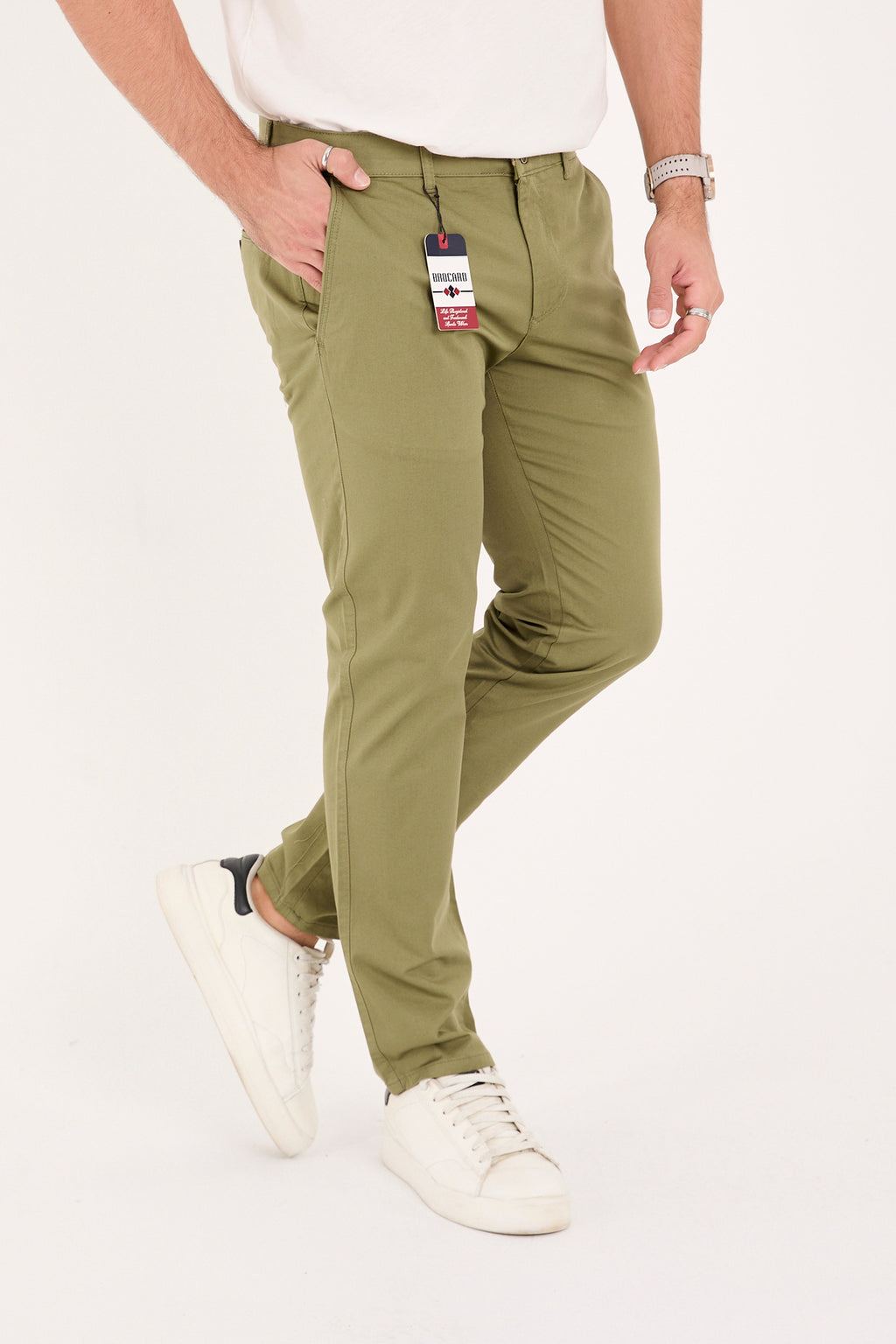 Erkek Slim Fit Dar Kesim Likralı Pamuklu Chino Kanvas Pantolon - Haki