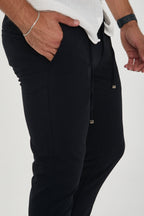 Erkek Jogger Slim Fit Bel Yarım Lastikli Duble Paça Kumaş Pantolon - Lacivert