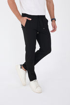 Erkek Kışlık Jogger Slim Fit Bel Yarım Lastikli Kumaş Pantolon - Siyah