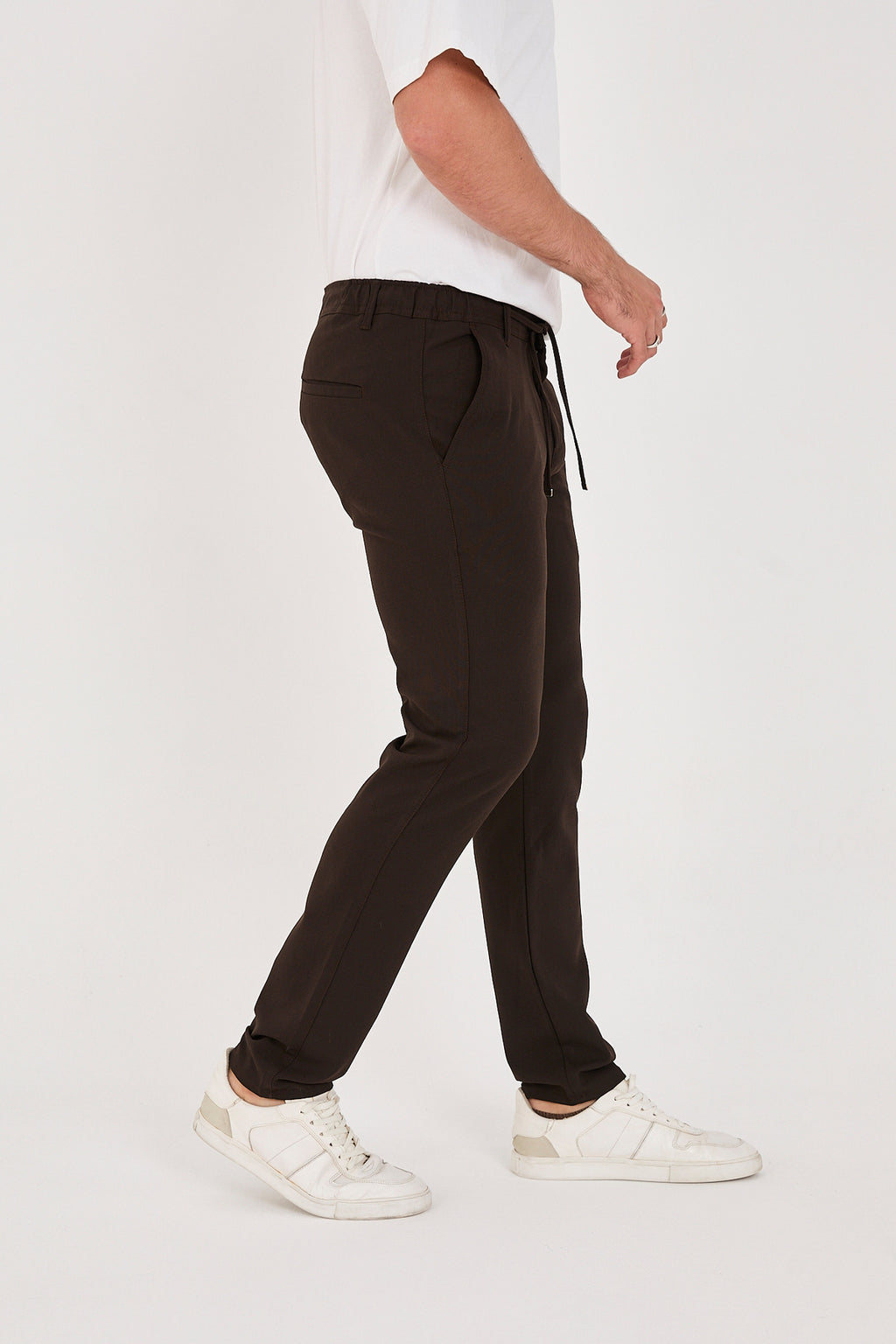 Erkek Jogger Slim Fit Bel Yarım Lastikli Likralı Kumaş Pantolon - Kahverengi